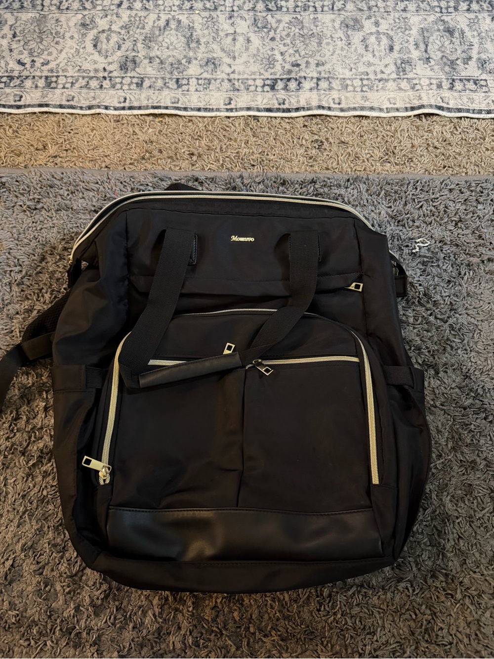 Amazon Black Backpack Tote with Gold Zipper Accents - Picture 2 of 6